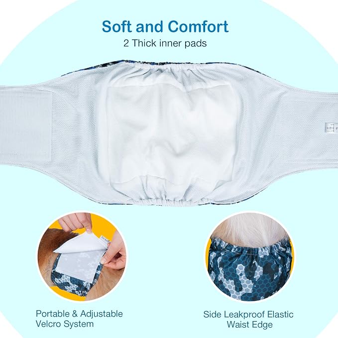 Pet Soft Dog Belly Band - 3 Packs Reusable Dog Diapers Male Doggy Diapers Wraps - Washable Dogs Belly Bands for Male Dogs (Army, XXL)