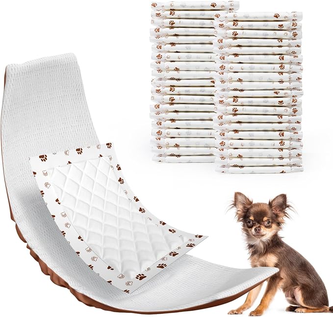 MICOOYO Dog Diaper Liners, Dog Diaper Pads, Disposable Dogs Booster Pads for Puppy, Belly Band Dogs Diapers Liners Male Doggie Diapers Inserts (Paws, XS 50Count)
