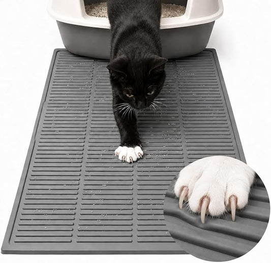 Durable Cat Litter Mat: Fewer Holes Edge Tears & Replacements | Large Thickened Silicone Mat Tested with 1,000+ Scratch Motions