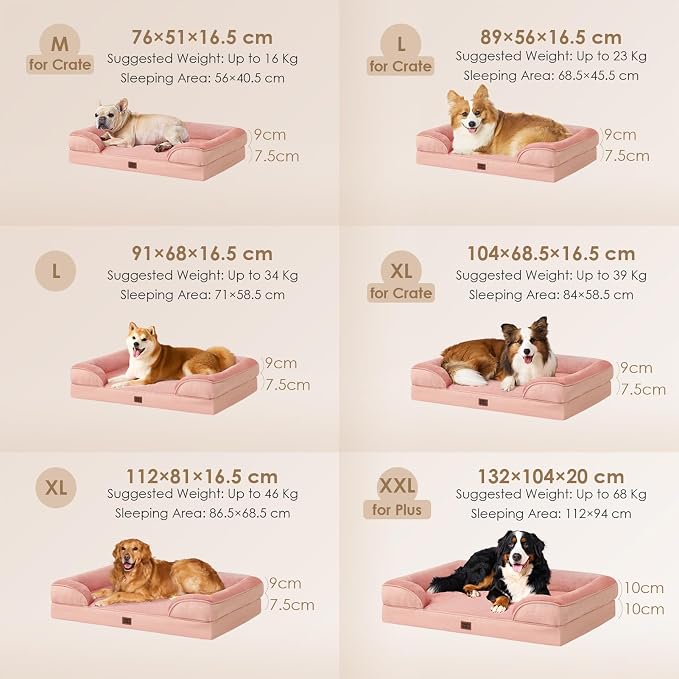 EHEYCIGA Orthopedic Dog Beds for Large Dogs, Waterproof Memory Foam Large Dog Bed with Sides, Non-Slip Bottom and Egg-Crate Foam Pet Couch Bed with Washable Removable Cover, Dusty Pink，36x27