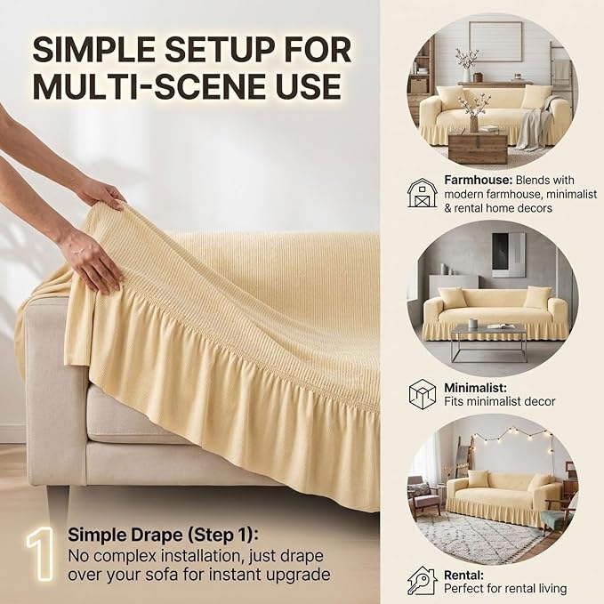 Velvet Sofa Cover with Skirt,Full Coverage Non-Slip Couch Slipcover, Soft Textured Furniture Protector for Living Room with Free Pet Lint Remover Roller(Dark Gray,3-Seater)