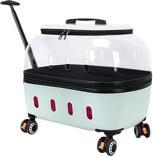Compact Pets Carrier with Wheels 360° Castors Pet Suitcase Fits up to 48 lbs Cats or Small Dogs, External Single Pole Handle, Portable and Breathable for Trips (Mint)