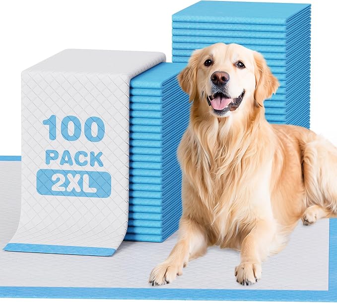 JollyMate 30"x36" Dog Pee Pads Extra Large, 100 Pack XX-Large Super Absorbent Pet Pee Pads with Adhesive Tabs, 6 Layers Thick Leak-Proof Potty Pads for Dogs and Puppies