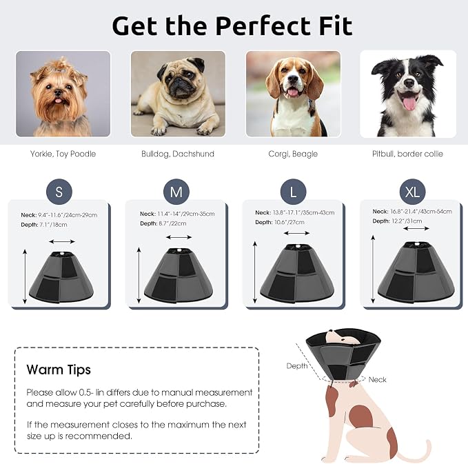 Queenmore Dog Cones for Small Dogs, Soft Cone for Dogs After Surgery, Adjustable Comfy Cone for Dogs & Cats, Comfortable Pet Cone After Surgery for Wound Healing, Grey S