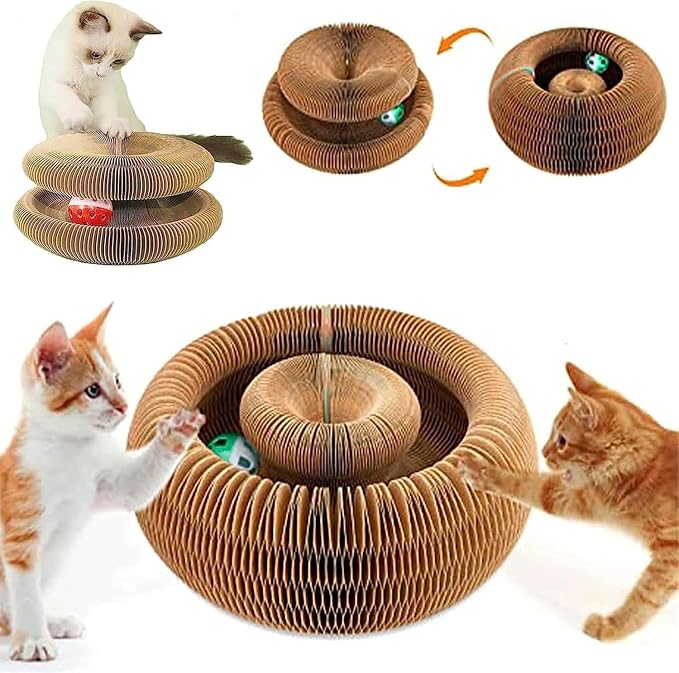 2PC Cat Toy, Cat Toy, Foldable Recyclable Cat Accordion Toy for Indoor Cat Playing,Interactive Scratch Pad with Toy Ball