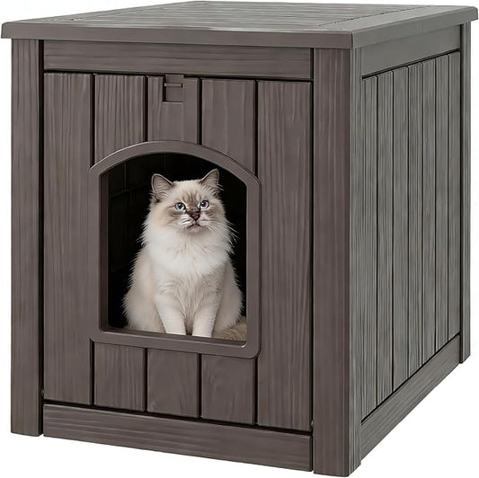 Litter Box Enclosure, Waterproof & Weatherproof Plastic Cat House for Indoor Outdoor Use, Multi-Functional Hidden Litter Box Furniture for Living Room, Backyard, Patio, Garage