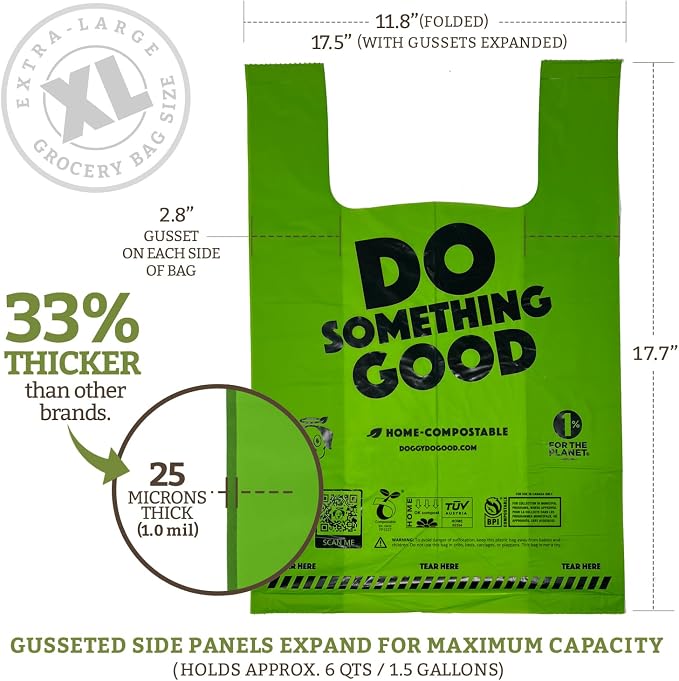 Doggy Do Good Poop Bags for Dogs (90 Ct), Easy Open Dog Poop Bags Single Roll, Certified Home Compostable