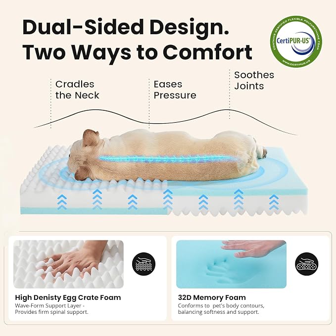 OhGeni Orthopedic Waterproof Dog Bed for Medium Dogs, Machine-Washable Removable Cover in Easy-Clean Fabric, Reversible Memory Foam & Easy-Carry Handle, Suitable for Crate, 30 inch (Pink)