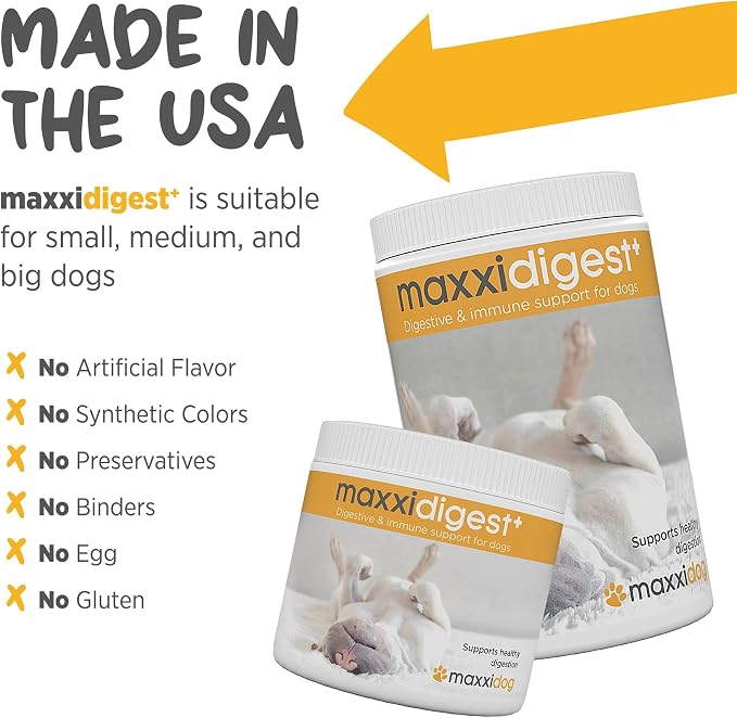maxxipaws maxxidigest+ Prebiotic & Probiotic for Dogs 7oz | Dog Probiotic Powder with Advanced Digestive Enzymes for Gut Health & Immunity | Supports Digestion, Food Sensitivities & Itchy Skin