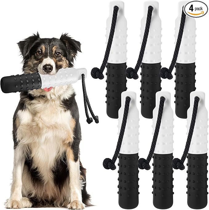 Blueweenly 4 Pcs Dog Bumper Toy for Water Retrieving Plastic Puppy Training Dummy Dog Float Toy Lightweight for Float on The Water Pool Outdoor Training Hunting Fetching (Black and White)