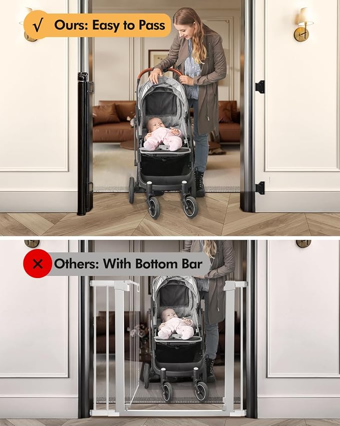 Retractable Baby Gate for Stairs & Doorways,71" Wide x 33.6" Tall Easy Installation Mesh Dog Gate for Indoor & Outdoor Use,Pet and Dog Safety Gate for Hallways(Black)