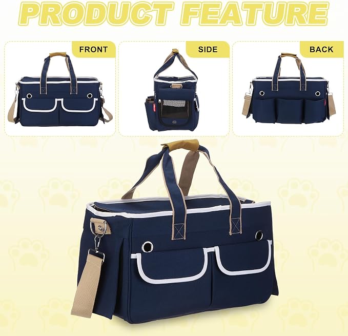 Cat Carrier for Pet, Rollable Cover, Breathable Dog Carrier Cat Carrying Case Pet Travel Bag Up to 16.5 lbs (Dark Blue), Intended for Hiking/Camping/Traveling