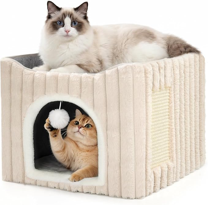 Avont Sisal Cat Scratcher Bed for Indoor Cats Bundle with 3-in-1 Cat Houses