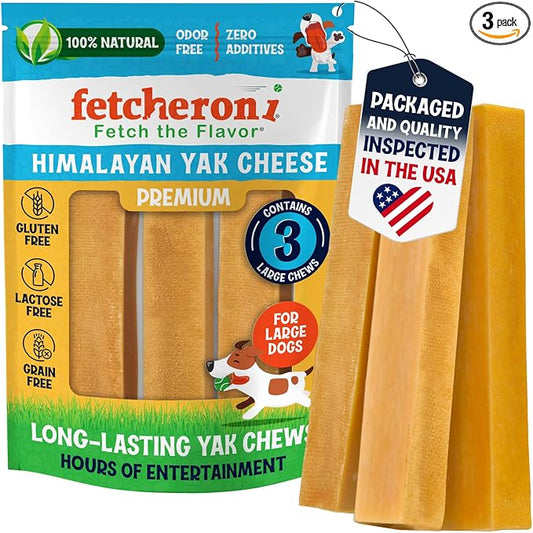 Himalayan Yak Cheese Chews - Natural Dog Bones - Yak Cheese Himalayan Dog Chews – Long Lasting Himalayan Dog Cheese Chew - Yak Chews for Large, Medium and Small Dogs (Large, 3 Pack)