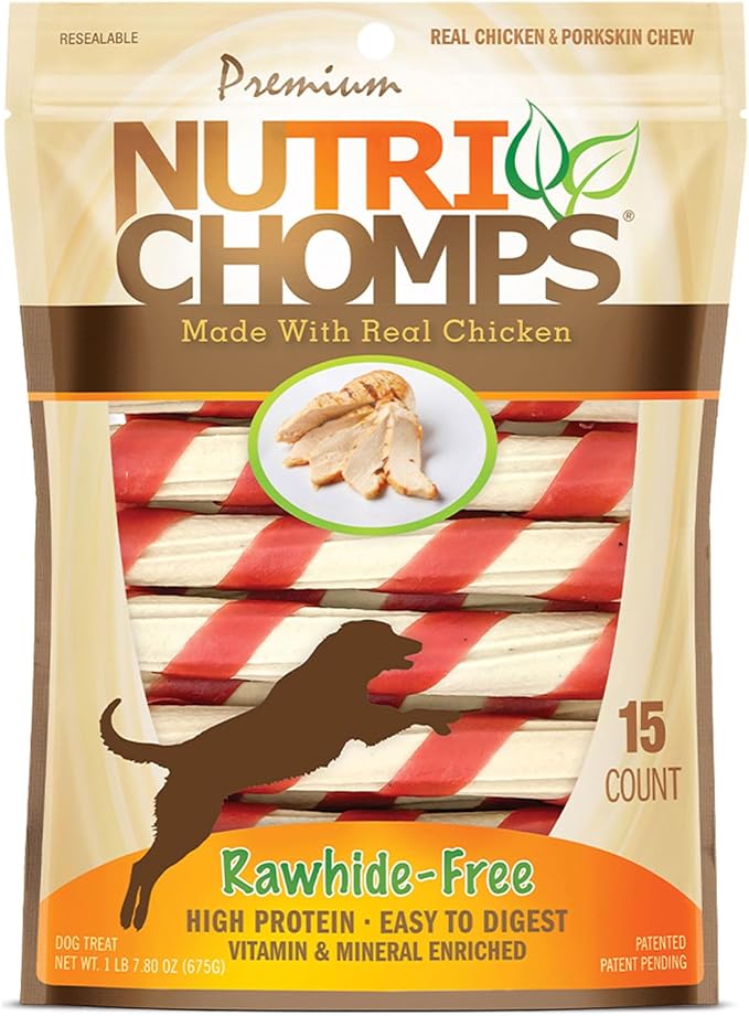 NutriChomps Dog Chews, 6-inch Twists, Easy to Digest, Long Lasting, Rawhide-Free Dog Treats, 15 Count, Real Chicken flavor
