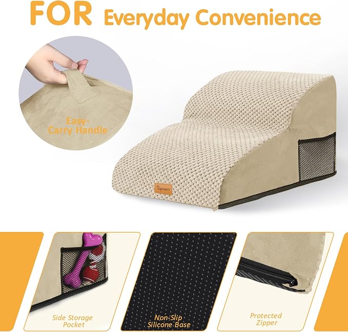Topmart High Density Extended Foam Dog Ramp&Steps 2 Tiers,11.8" High,Non-Slip Dog Stairs,Soft Foam Pet Ladder with Removable Cover,Best for Injured,Older Cats,Pets with Joint Pain for Low Sofas,Stairs