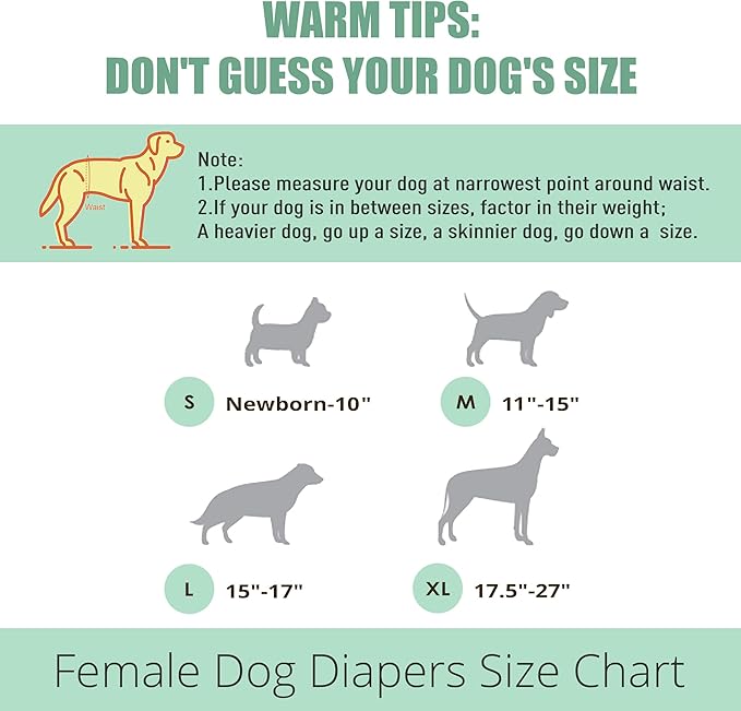 wegreeco Dog Diapers Female (3 Pack), Highly Absorbent Dog Diapers for Female Dogs in Heat, Incontinence, or Excitable Urination (HLF, Small)