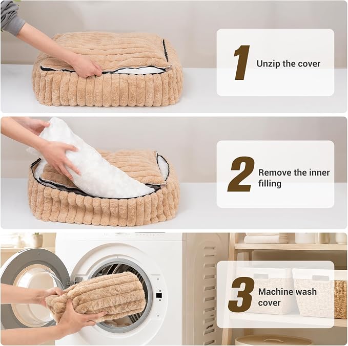 Avont Supportive Dog Bed for Medium Dogs, Plush Foam Fill, Camel | Removable Machine Washable Cover, Low 5.12" Entry for Pups & Seniors, 7:3 Foam-PP, Non-slip Bottom, Hidden Chew-proof Zippers