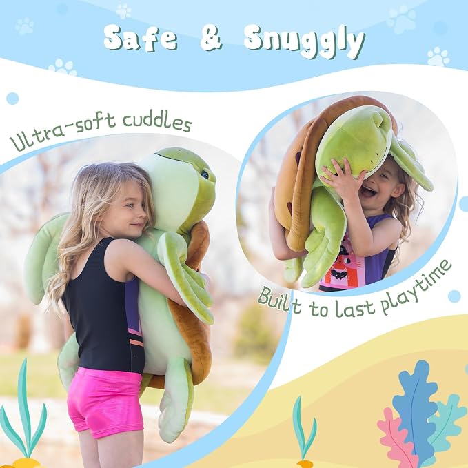 Muiteiur Giant Sea Turtle Pillow Plush 27.6 Inch, 2.3lb Weighted Stuffed Animal for Kids Adults, Large Ocean Body Pillow for Bed, Soft Turtle Cushion Nursery Decor Gift
