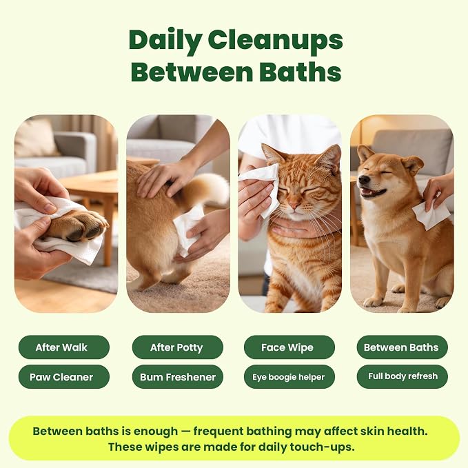 400 Count Unscented Dog Wipes & Cat Wipes (8x50 Packs) | Hypoallergenic, pH Balanced for Paws, Body, Face & Grooming |All-Natural Plant Fiber Wipes with Aloe, Coconut Oil & Vitamin E |Pearl Texture