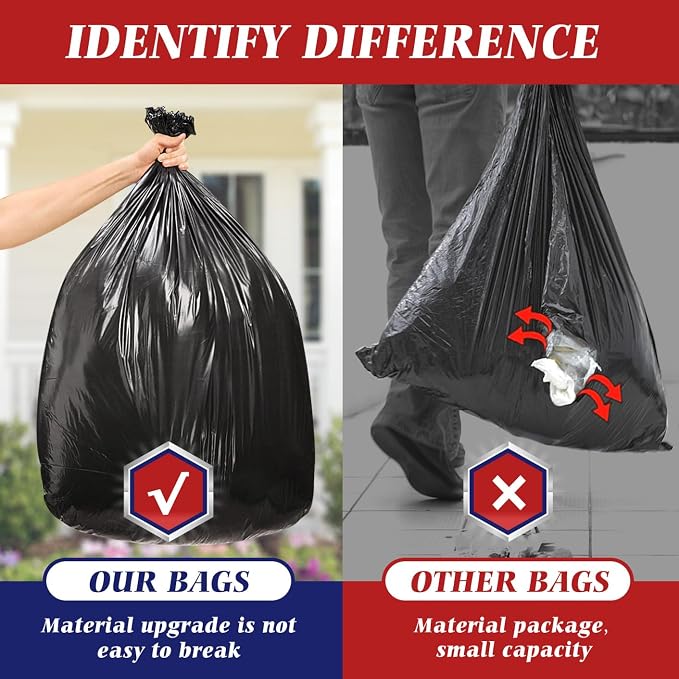 Teivio Black Large Trash Bags 20-25 Gallon 200 Count | Large Multipurpose | Fit 15,16,18,20,21 gallon Garbage Bin Liner | Kitchen | Lawn And Leaf Bags Outdoor Yard Waste Bag | Workshops Trash