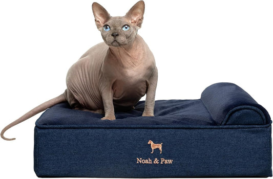 NOAH & PAW Small Dog Bed, 20x15x6.5 Inch, Cat Bed for Indoor Cats, Orthopedic Eggshell Memory Foam Infused with Cooling Gel, Water Resistant, Machine Washable, Includes Inner Cover (Denim Collection)