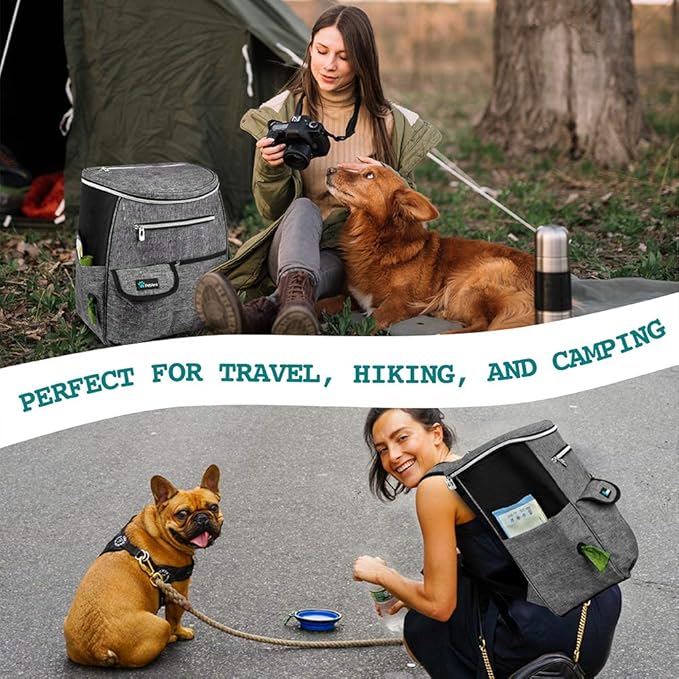 PetAmi Dog Travel Bag Backpack, 27L Airline Approved Pet Supplies Organizer with 2 Food Containers, 2 Collapsible Bowls & Poop Bag Dispenser, Weekend Road Trip Camping Dog Mom Gift, Gray