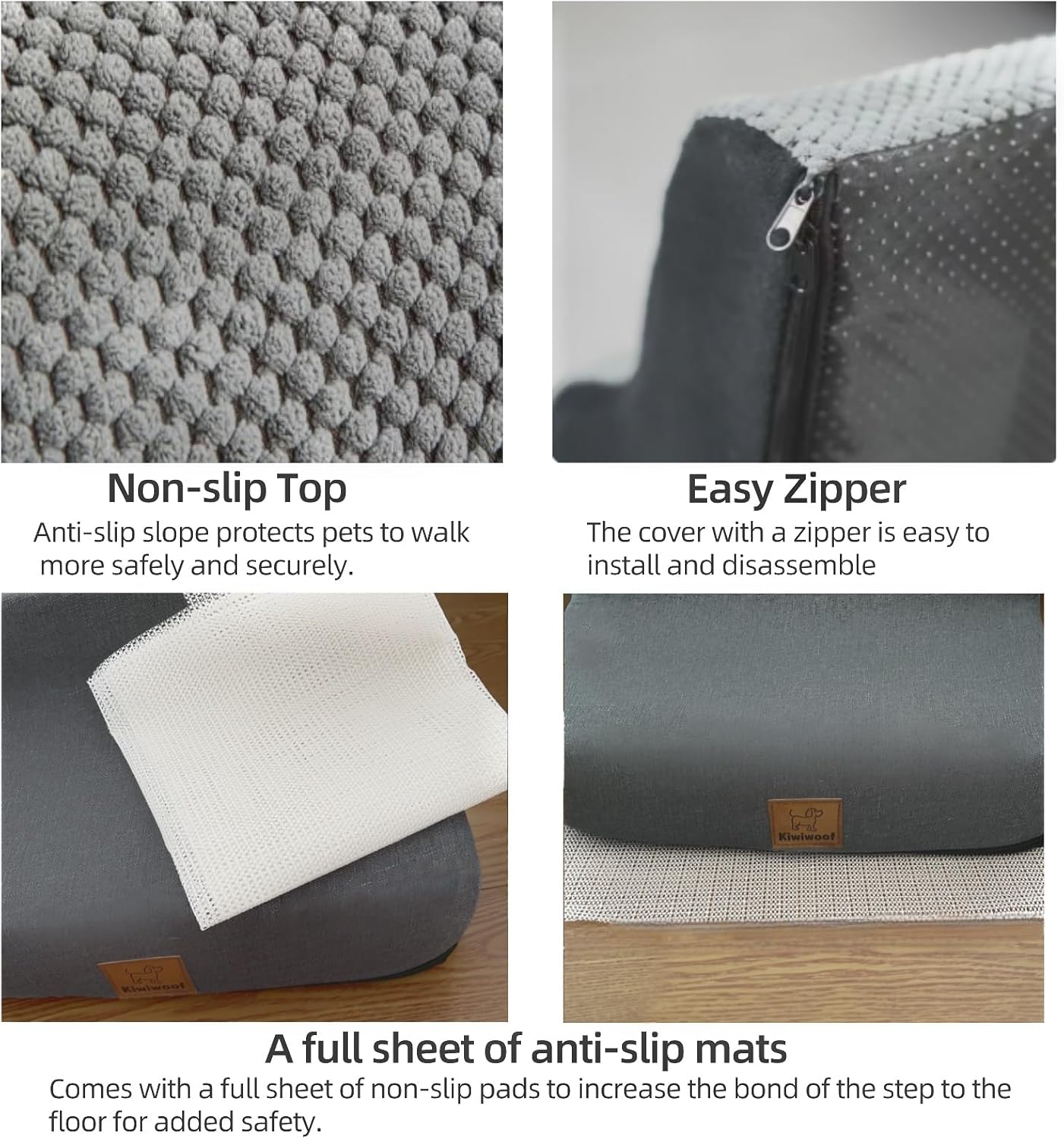 5 Step Pet Stairs Ramp for High Beds Sofas 5-30 Inch with Sturdy Non Slip Waterproof Pads, Machine Washable Cover Indoor Balanced Design for Cats Dogs Small Medium Large XL Pets Grey (Pink, Large, 1)