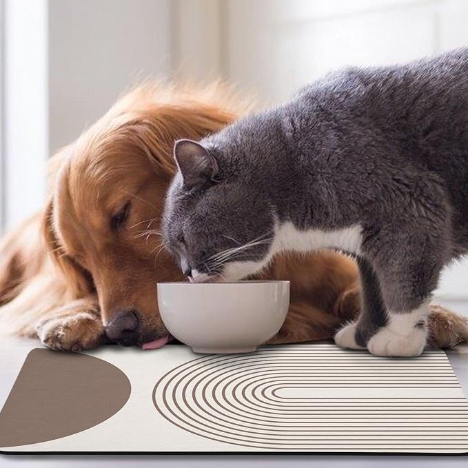 Dog Food Mats,Cat Absorbent Water Bowl Feeding Mats Pet Placemats for Food and Water Brown Bohemia 17 * 30 inch