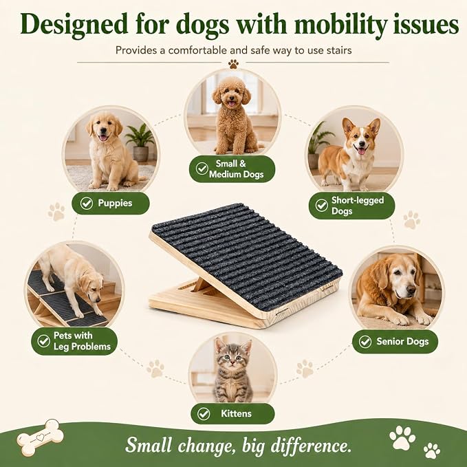 Dog Ramp for Stairs, 4 Pack Foldable Stair Ramp for Dogs, Adjustable Solid Wood Pet Steps for Small Dogs, Senior, Short-Legged and Injured Pets, Elderly Dog Stair Wedges Assist