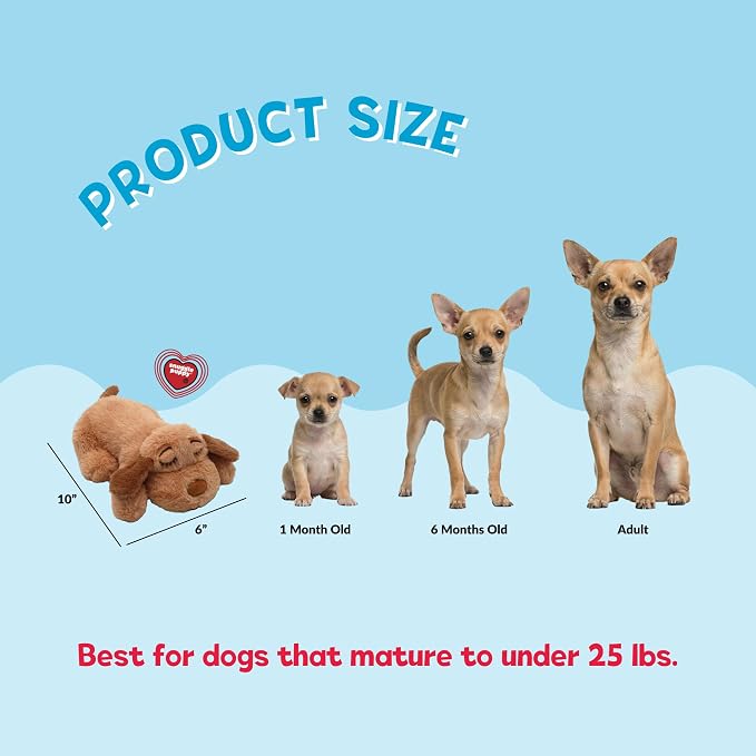 Snuggle Puppy Junior, Heartbeat Puppy Toy for Small Breeds, Smaller Plush Dog Toy with Real-Feel Pulse, Designed for Crate Use and Early Routines - Biscuit with 7 Overnight Heat Packs