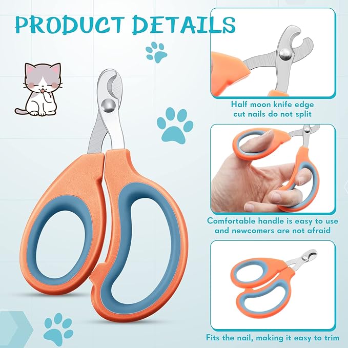 Therwen 24 Pcs Cat Nail Clipper Bulk Cat Nail Trimmer Kitten Claw Clippers Pet Nails Cutter Claw Care for Cats Kittens Bunny Puppy Rabbit Gatos Sharp Safer (Moon-Shaped,Multiple Colors)