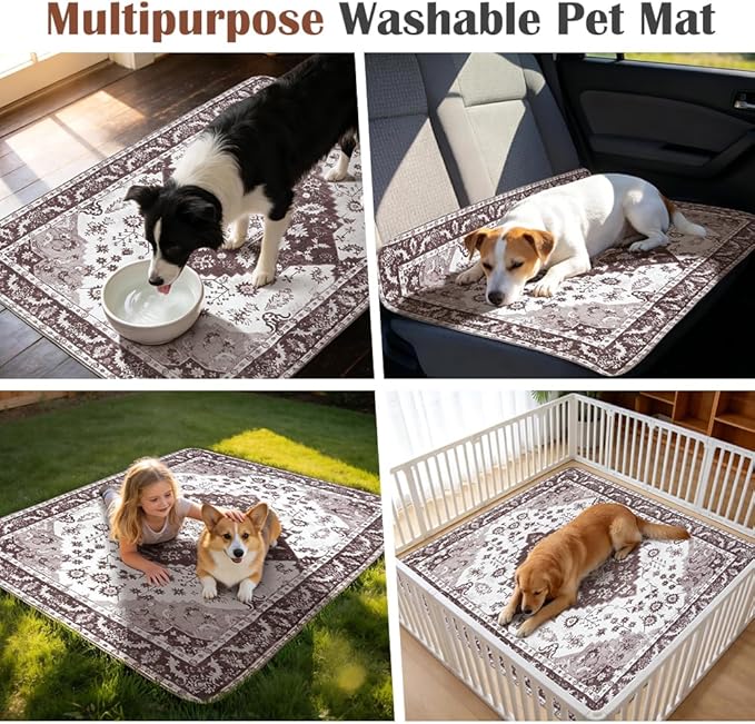 Washable Pee Pads for Dogs 2 Pack Reusable Puppy Training Pads 24"x18" Super Absorbent Waterproof Dog Training Pads, Non-Slip Potty Pads Whelping Pads Litter Mat Pet Supplies - Brown Medallion