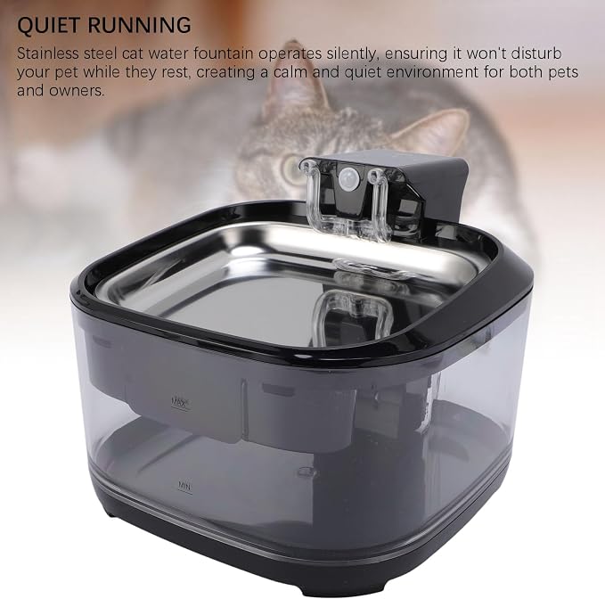 4.5L Stainless Steel Cat Water Fountain, Quiet Battery Operated Pet Water Fountain for Cats and Dogs with Motion Sensor, Ultra Quiet Pump, Multi Filtration with Auto Cycle System