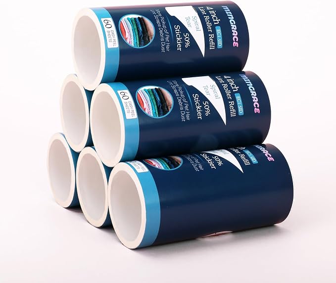 4 inch Lint Roller Refills for Evercare PetLovers Fedicelly MEIQIHOME Swihauk Lint Rollers for Pet Hair Extra Sticky 60 Sheets Each Refill, 6 Pack, 360 Sheets Total (1 1/2'' Inside Dia.)