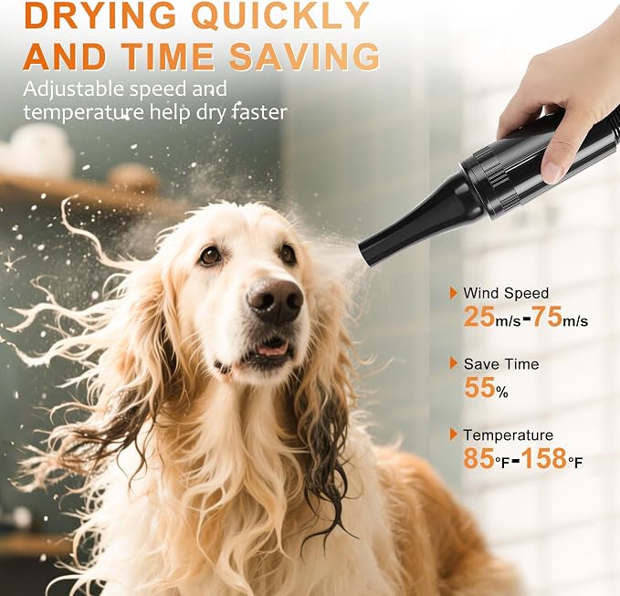 NESTROAD Dog Dryer for Pet Grooming,High Velocity 4.3HP/3200W Dog Blower Force Dryer with Stepless Adjustable Speed,Professional Pet Hair Drying with 4 Different Nozzles for Dogs Pets,Blue
