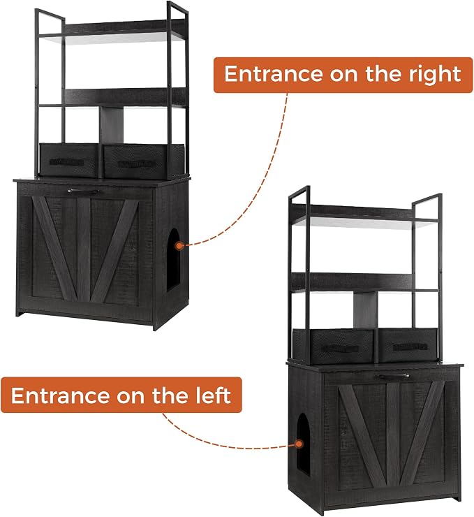 Dwanton Litter Box Enclosure with 2 Storage Shelves and 2 Drawers, 2-in-1 Hidden Cat Litter Box Enclosure Furniture with Shelf, Reversible Entrance, Washable Drawers, 50-Inch, Dark Grey