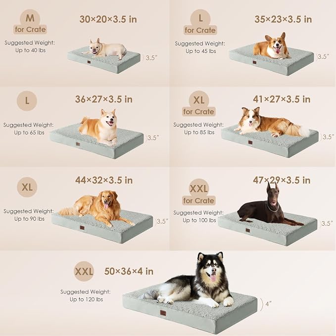 EHEYCIGA Orthopedic XXL Dog Beds for Jumbo Dogs with Removable Washable Cover for Crate, Greyish Green, 47x29