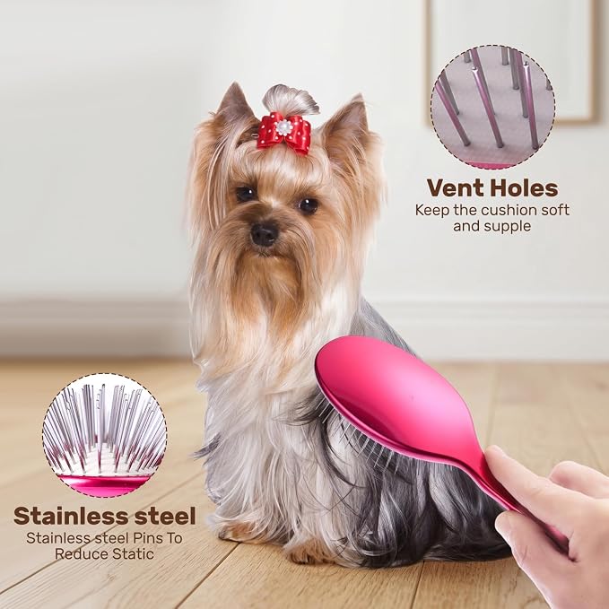 Slicker Brush for Dogs, Professional Pet Grooming Brush, 27mm Oval Stainless Steel Pin, Sparkle Glitter Handle, Anti-Static Round-Tipped Pins, Gentle Massage & Shedding Comb for Long Haired Dogs