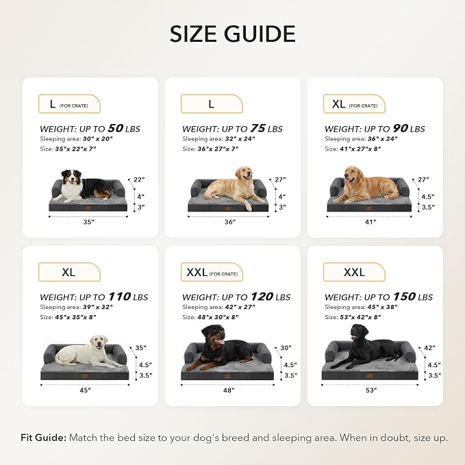 Orthopedic Dog Beds for Medium Sized Dogs, Waterproof Egg Crate Foam Medium Dog Couch Beds for Crate 35x22Inch, Washable Pet Beds with Removable Cover and Nonskid Bottom, Dark Grey