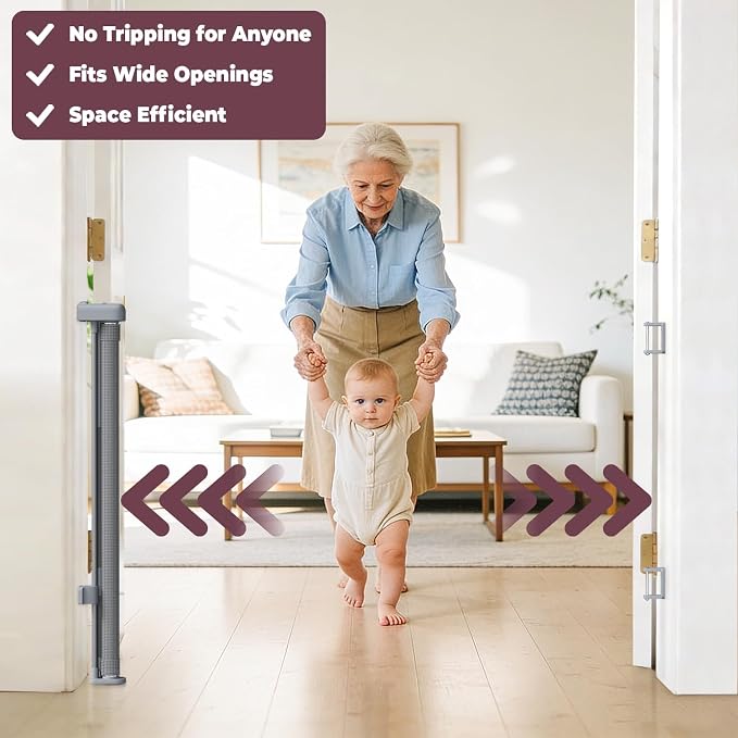 78" Retractable Extra Wide Baby Gates for Doorways, Long Mesh Dog Gate for Large Openings, Indoor Outdoor Pet Gate for Deck Porch Kitchens Hallways, 34" Height, Gray