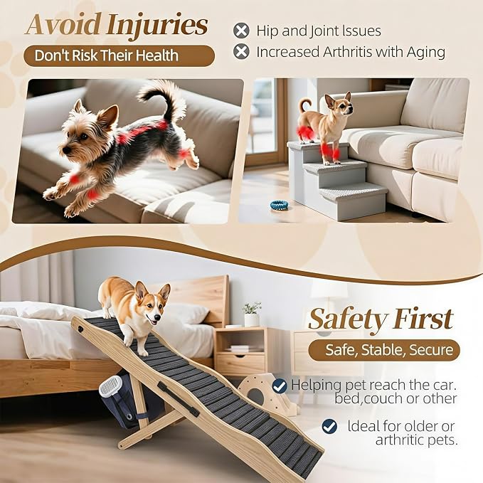 Dog Ramp for High Bed with Wave Design, Adjustable Height Pet Ramp 19"-26", Heavy Duty Dog Ramp for Couch Sofa, Portable Pet Stairs with Storage Bag & Non-Slip Pad for Medium Dogs