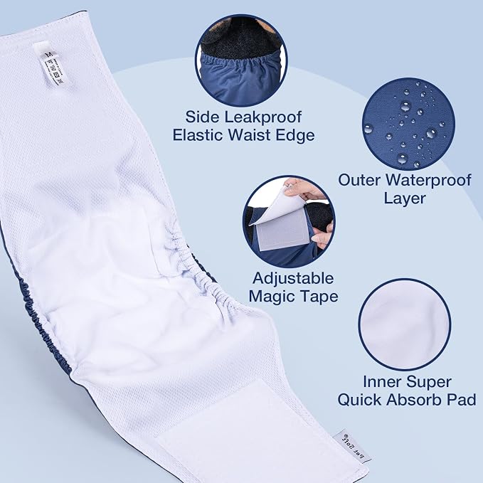 Pet Soft Dog Belly Band - 3 Packs Reusable Dog Diapers Male Doggy Diapers Wraps - Washable Dogs Belly Bands for Male Dogs (Classic, S)