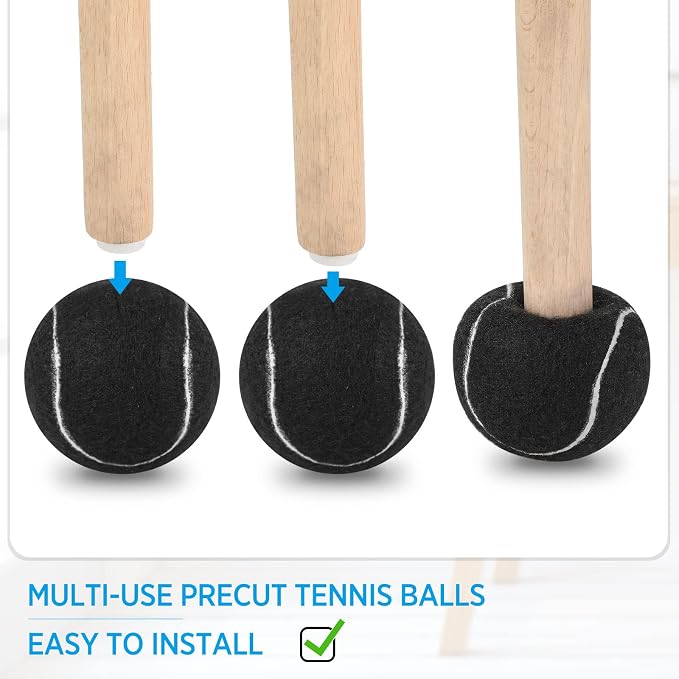 40 Pcs Tennis Balls for Furniture Legs and Floor Protection Precut Tennis Balls for Chairs Tennis Ball Chair Foot Covers for Floor Protection Chair and Desk Legs Coverings (Black)