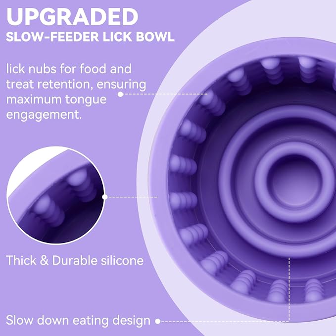 Dog Slow Feeder Lick Bowl, Anxiety Relief Dog Licking Mat Treat Dispenser, Non-Slip Anti-Choking Slow Eating Lick Bowl for Small Medium and Large Breed Dogs, BPA Free Silicone(Purple,S)