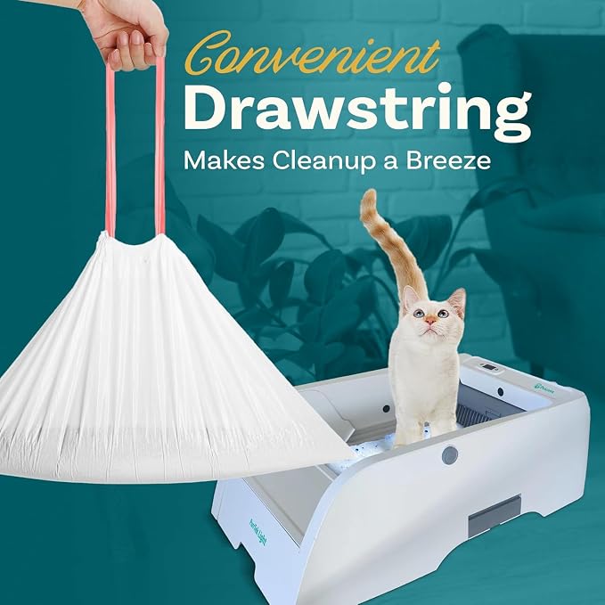 Petcove Cat Litter Box Liners, Carbon Litter Deodorizers Bundle For PurrTek Max & Light| Drawstring Bags for Automatic & Self-Cleaning Litter Boxes | Unscented (PurrTek Light Accessories)