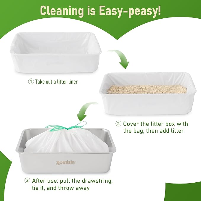 ZOMISIA Cat Litter Box Liners Large - 20 Count 37" x 18" Jumbo Litter Bags with Drawstring, Extra Thick Kitty Litter Pan Liners Tear Resistant Heavy Duty, Easy Clean up for Litter Tray, Unscented