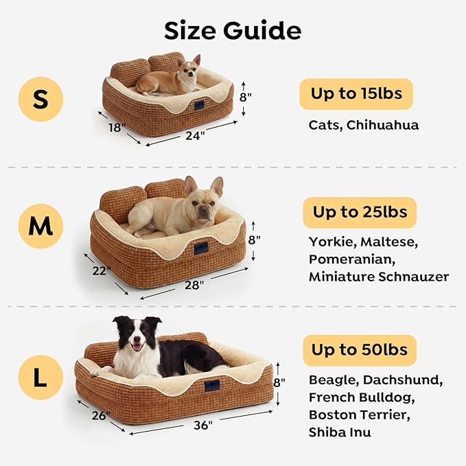 Veehoo Cute Small Dog Bed, Orthopedic Waterproof Pet Beds for Small Dogs, High Back Non-Slip Bottom and Egg-Crate Foam Puppy Couch Sofa with Washable Removable Cover, 24"