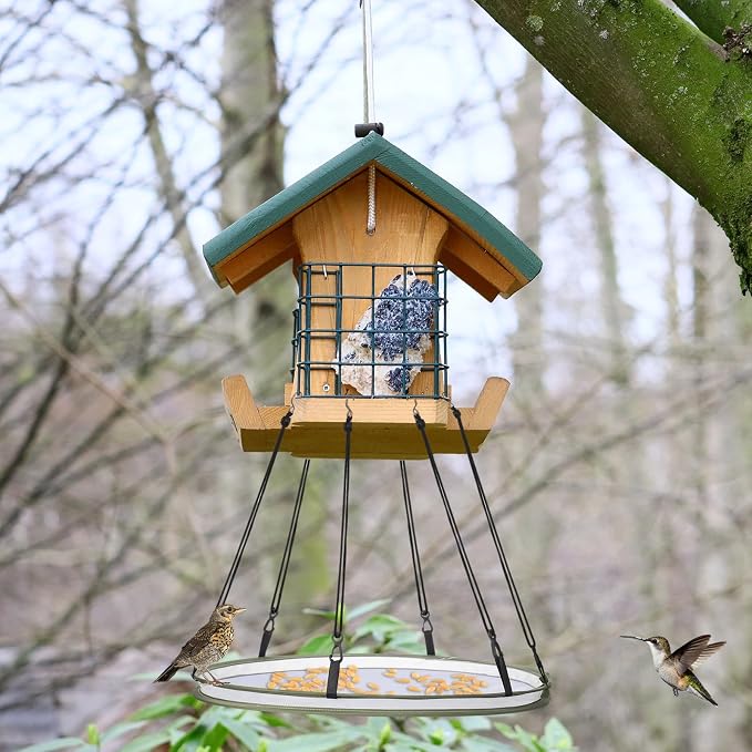 FoldTier 2 Pieces 16 Inch Universal Wild Bird Seed Catcher Hanging Hoop Platform Bird Seed Catcher Tray for Hummingbird Feeders Bee Feeder Outdoor Garden Accessories
