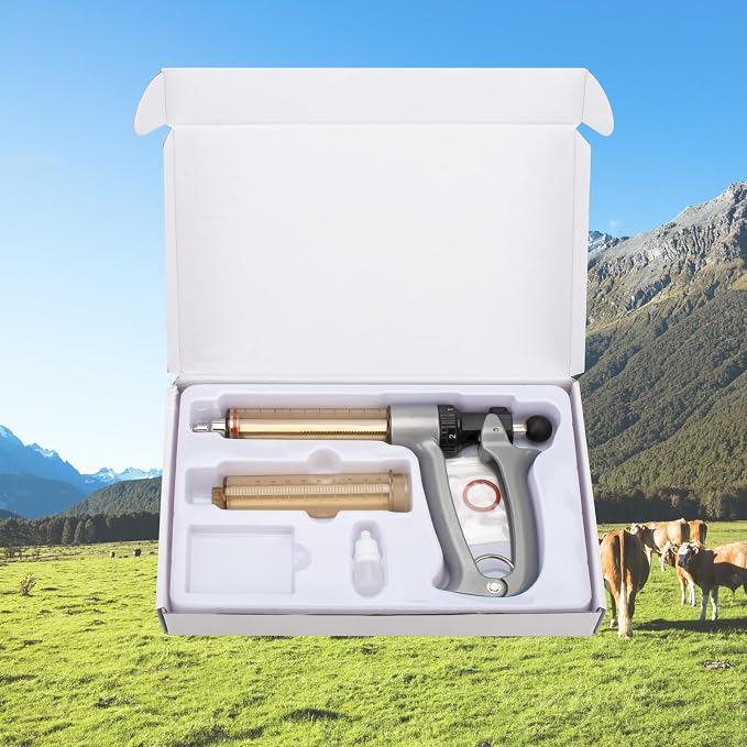 50ML Semi-Automatic Adjustable Injector Syringe, Precision Syringe Pump - Adjustable 1ml to 5ml Range for Fast Continuous Injection in Pigs, Cattle, Chicken, Goat, and Other Livestock